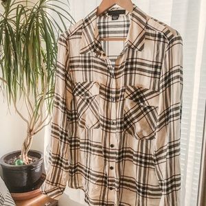 Sanctuary Button Up Boyfriend Shirt White Plaid